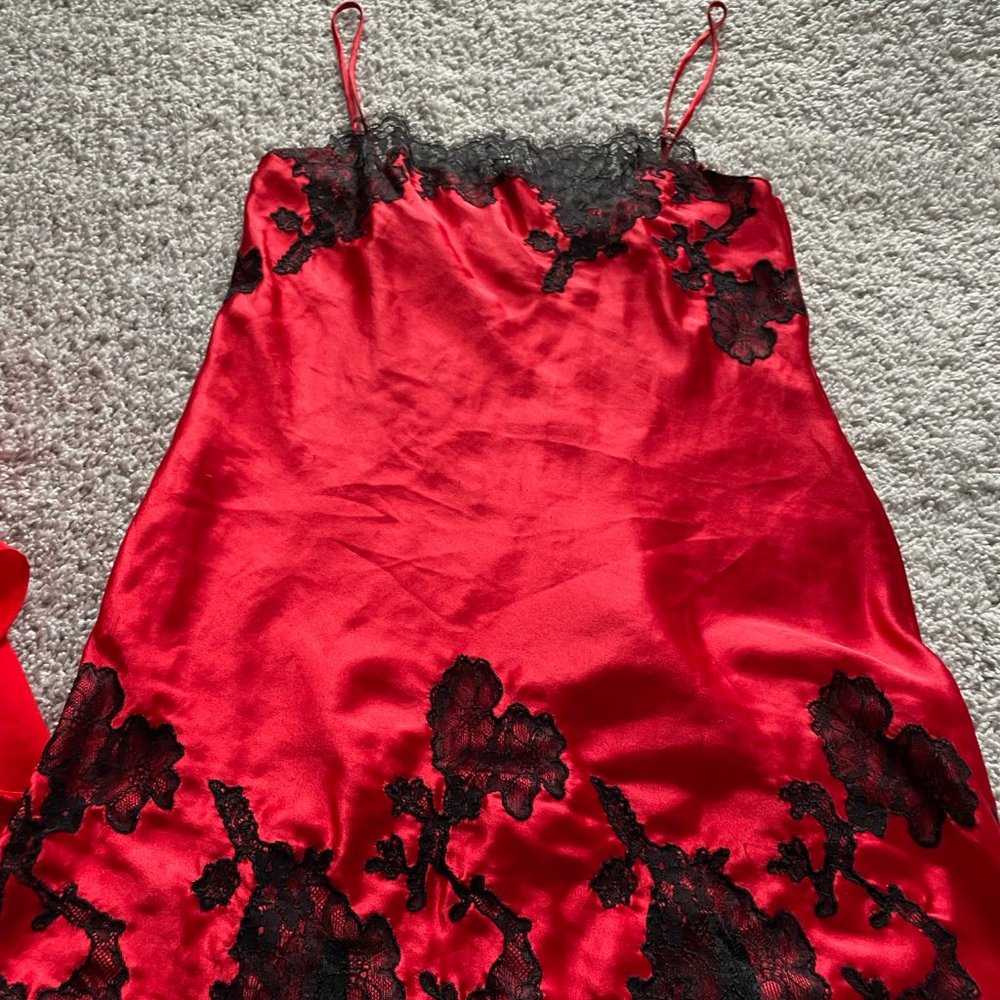 Victoria's Secret Red Black Lace Slip - XS